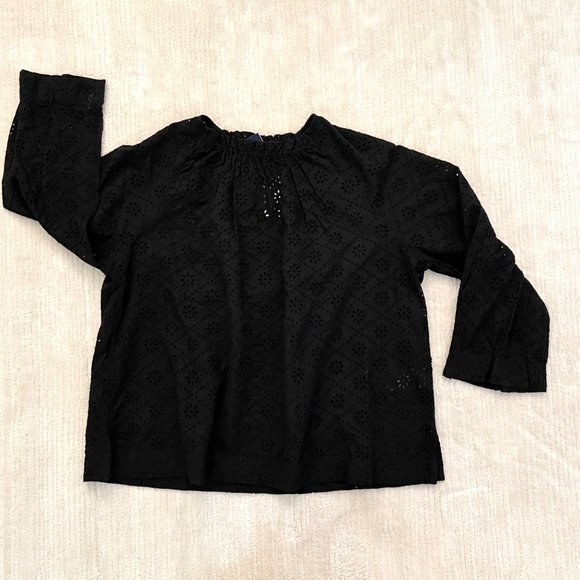 Gap Black Eyelet Cotton Blouse for Women Sz XS New 3/4 Length Sleeve - Picture 4 of 13